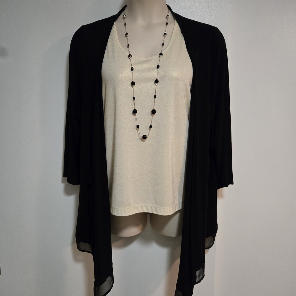Lane Bryant Designs Plus 1X 18/20 Black Evening Jacket Trim Stretch Open Front